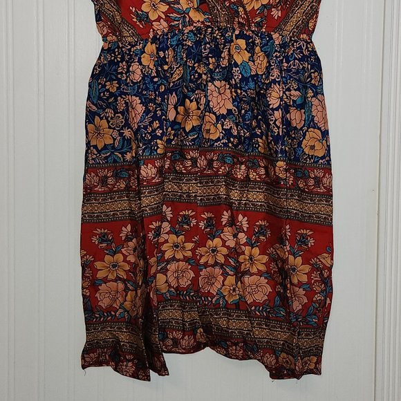 Womens Red Blue Bohemian, Boho Floral Print Short Dress -  NEW - NWOT - Picture 5 of 6